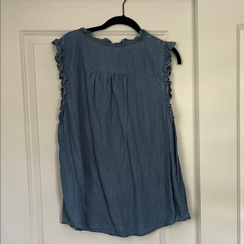 LOFT Ruffled Blue Blouse - Picture 3 of 5
